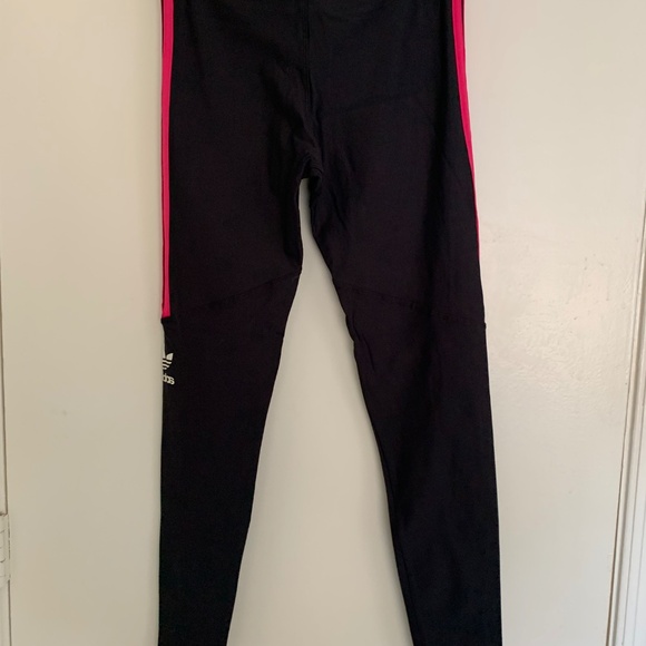 Adidas Originals Black Leggings Women’s Medium – Pink 3-Stripes, Trefoil Logo, M - Picture 4 of 5